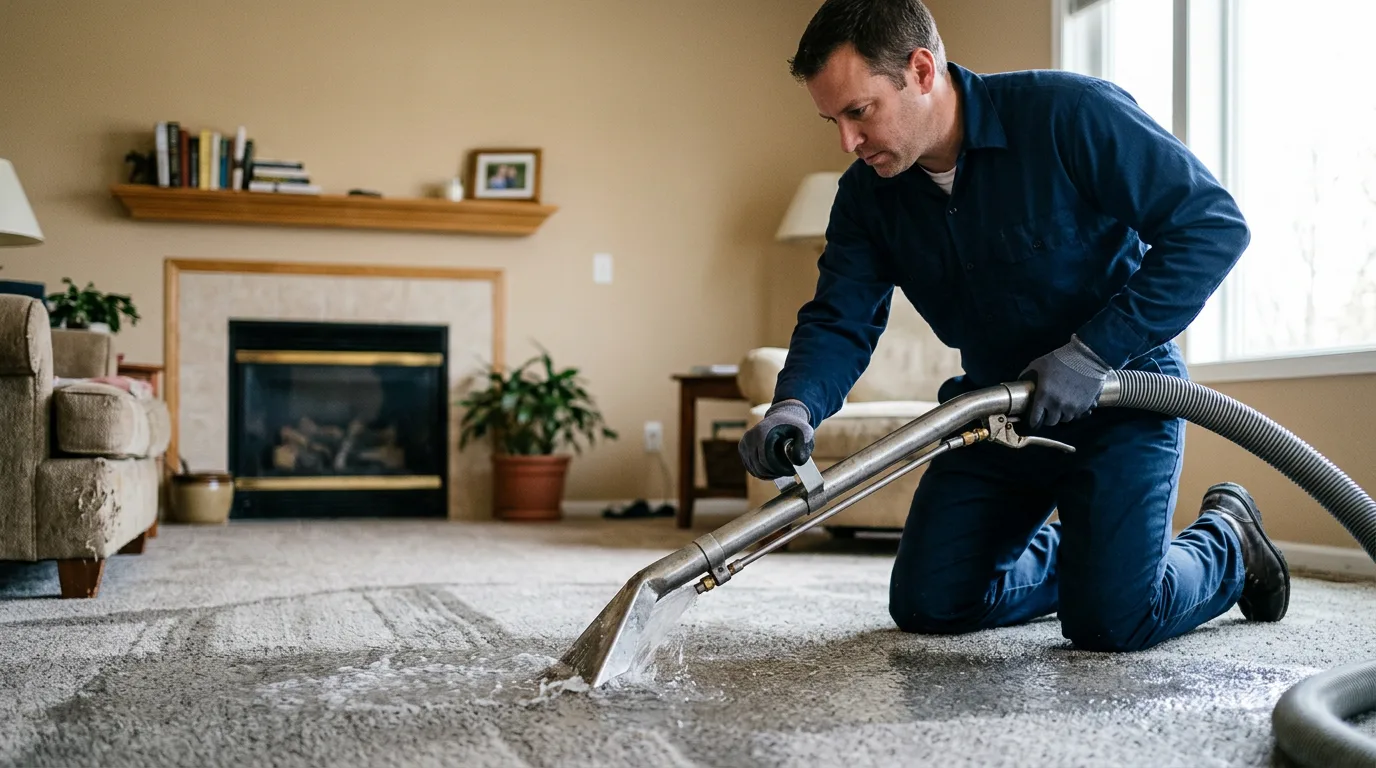 Water damage restoration technician working near Elgin, IL